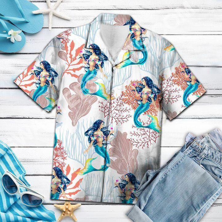 Felacia [Hawaii Shirt] Vintage Mermaid Hawaiian Aloha Shirts-ZX0706
